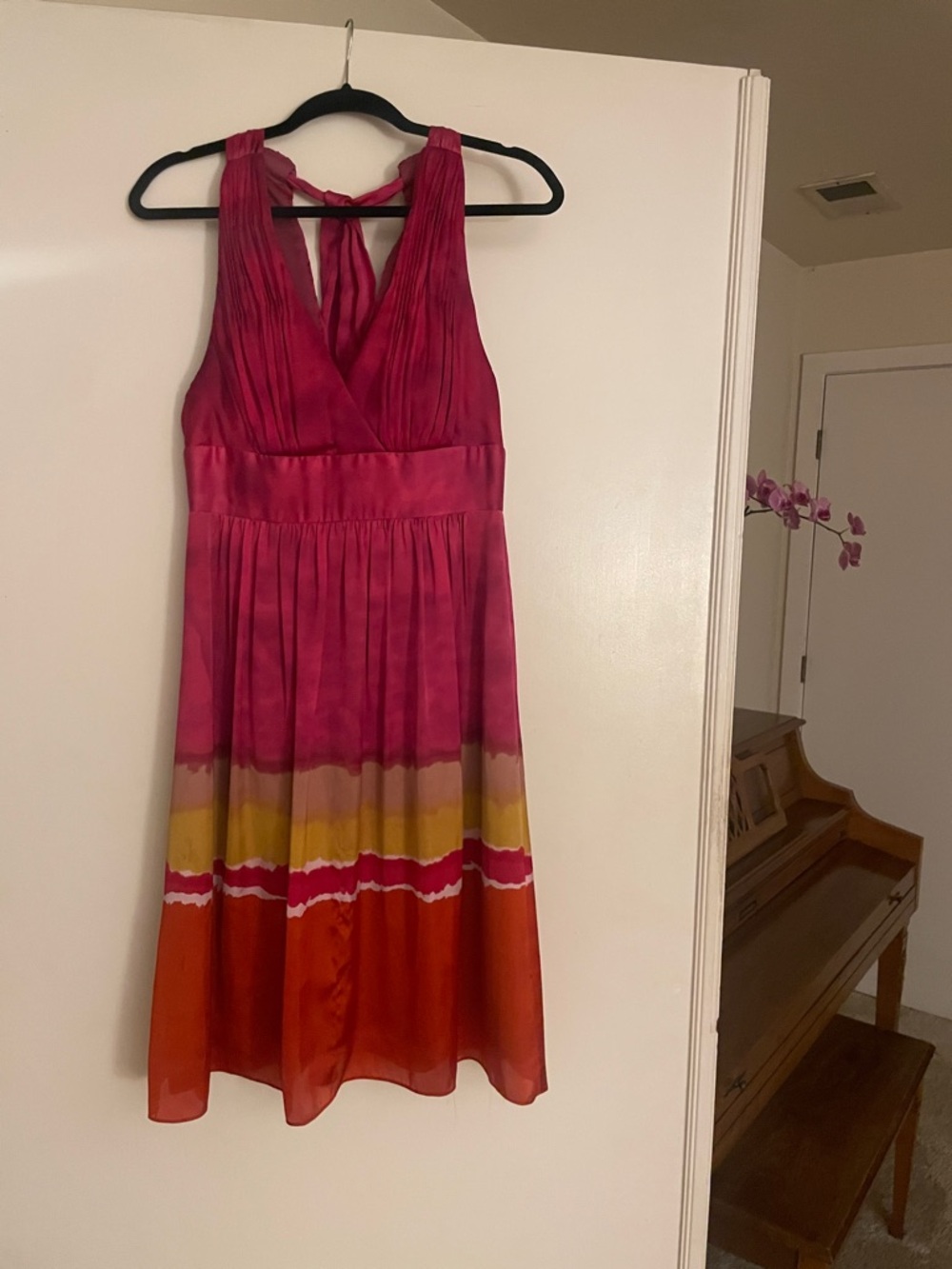 Sleeveless Pink Multi-Stripe V-Neck Sundress